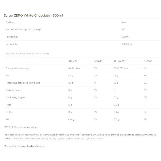 Syrup Zero - White Chocolate / 500 мл - 6PAK Nutrition