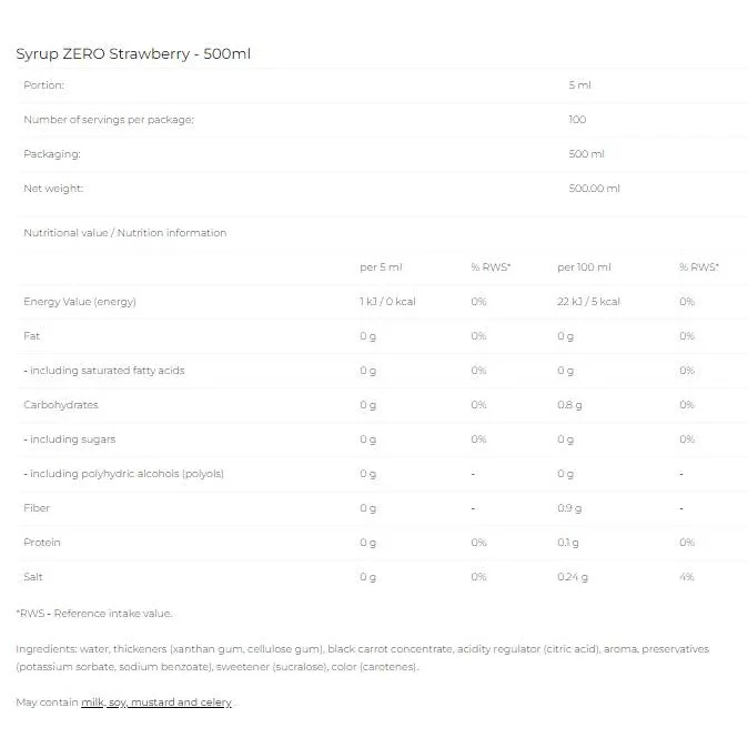 Syrup Zero - Strawberry / 500 мл - 6PAK Nutrition