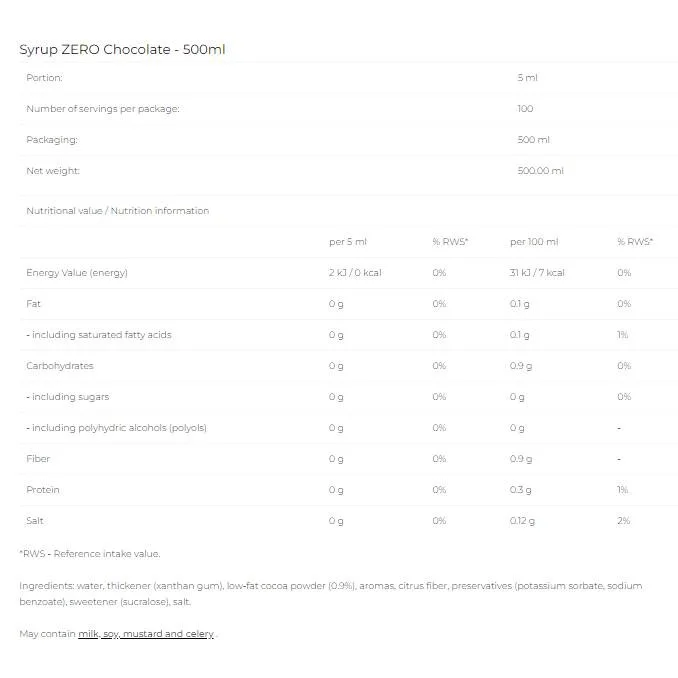 Syrup Zero - Chocolate / 500 мл - 6PAK Nutrition