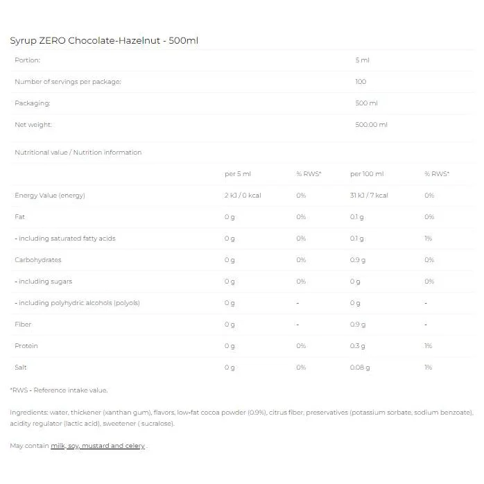 Syrup Zero - Chocolate Hazelnut / 500 мл - 6PAK Nutrition