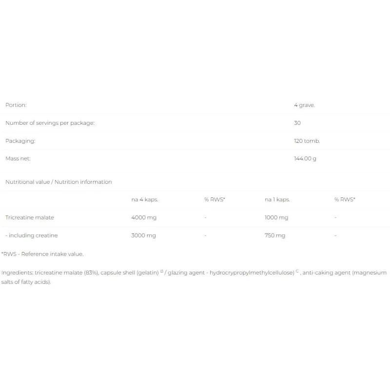 TCM | Tri-Creatine Malate / 120 капсули, 30 дози - 6PAK Nutrition