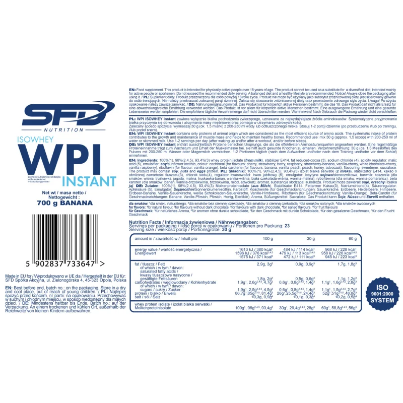 WPI Isowhey Instant - Протеин Изолат, Разфасовка 1.800 kg - SFD