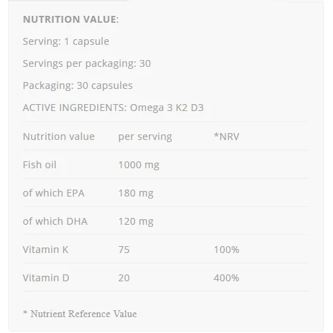Omega 3 K2 D3 - Омега, Разфасовка 30 caps - Allnutrition