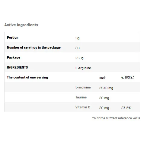L-Arginine Powder - Аргинин, Разфасовка 250g - SFD