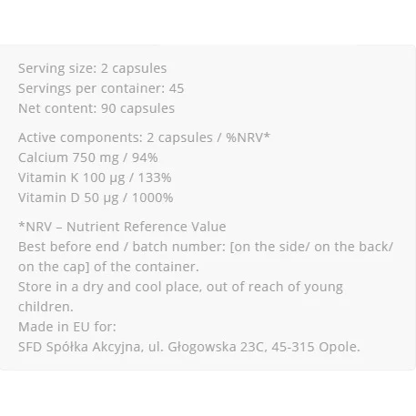 Calcium D3 + K2 - Калций, Витамамин Д и К, Разфасовка 90 caps - Allnutrition