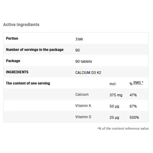 Calcium D3 K2 - Калций D3 K2, Разфасовка 90 tabs - SFD