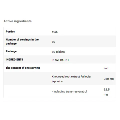 Resveratrol - Антиоксидант - Ресвератрол, Разфасовка 60 tabs - SFD