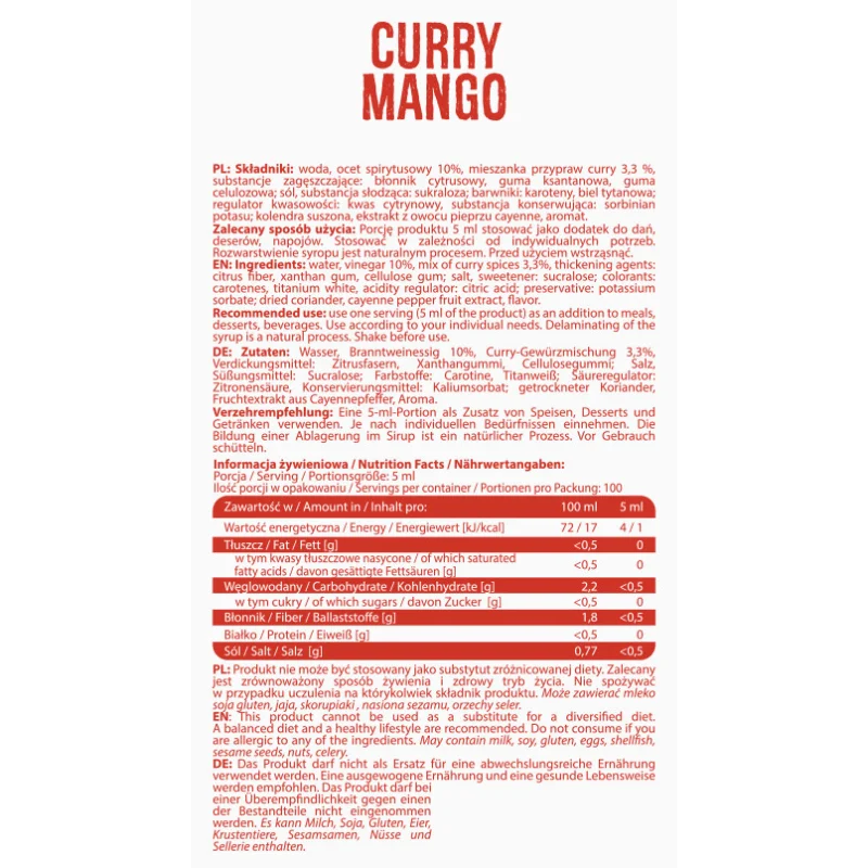 Sauce Curry Mango - Диетичен Сос, Разфасовка 500ml - Allnutrition
