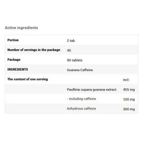 Guarana Caffeine - Гуарана Кофеин, Разфасовка 90 tabs - SFD