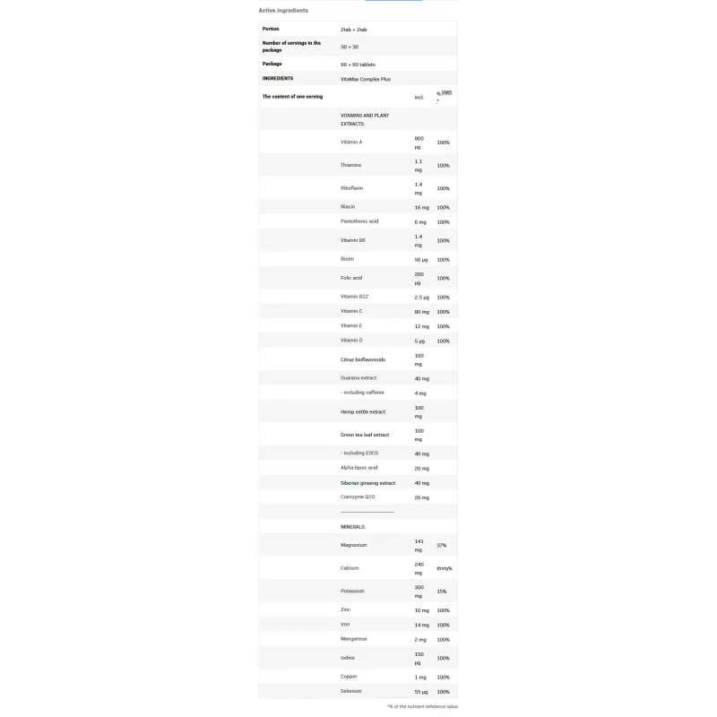 VitaMax Complex Plus - Мултивитамини, Разфасовка 60 + 60 tabs - SFD