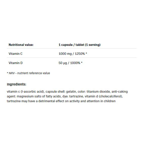 Vitamin C 1000 + D3 - Витамин C + D, Разфасовка 30 caps - Allnutrition
