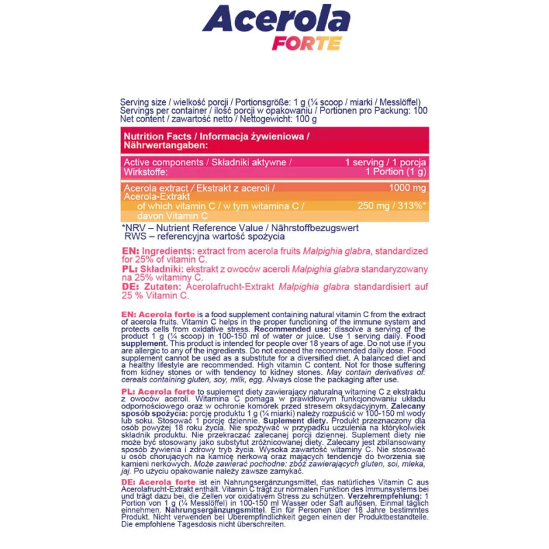 Acerola Forte - Ацерола, Разфасовка 100g - Allnutrition