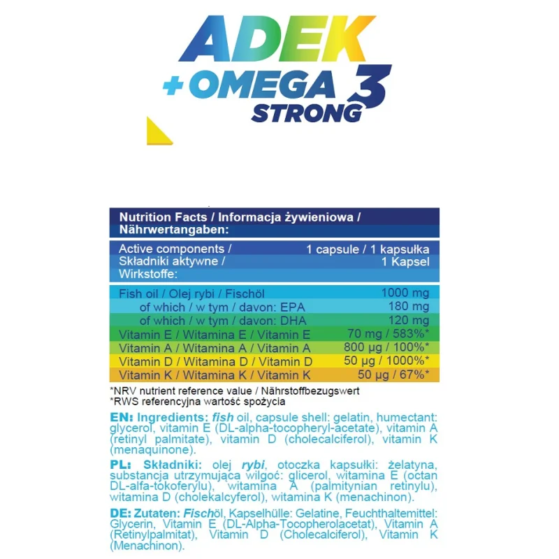 ADEK + Omega 3 Strong - Витамин A D E K + Омега 3, Разфасовка 90 caps - Allnutrition