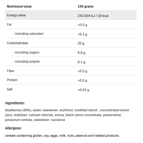 FruLove - Blueberry - Диетичен Конфитюр, Разфасовка 1kg - Allnutrition