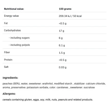 FruLove - Peach - Диетичен Конфитюр, Разфасовка 1kg - Allnutrition