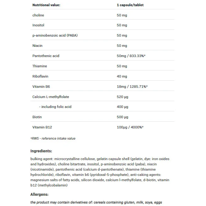 B-Complex 50 Methyl - Витамин B Комплекс, Разфасовка 100 caps - Allnutrition