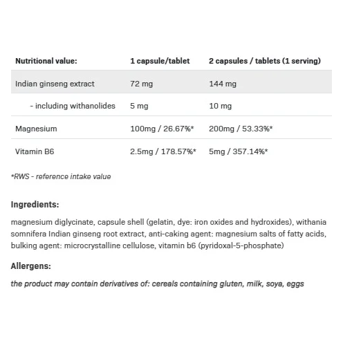 Magnesium + Ashwagandha + B6 - Магнезий + Ашваганда + Витамин B6, Разфасовка 100 caps - Allnutrition