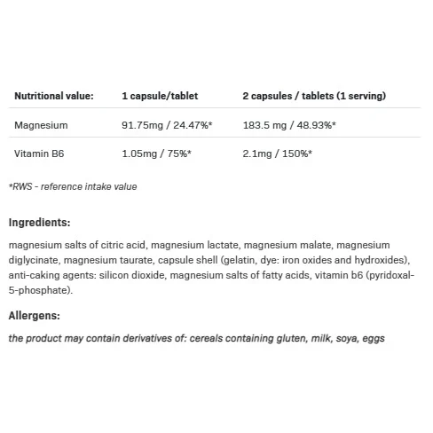 Magnesium 5 Forms + B6 - Магнезий + Витамин B6, Разфасовка 100 caps - Allnutrition