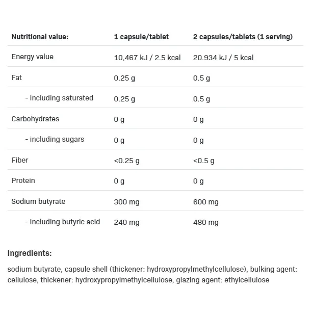 Sodium Butyrate SR - Натрий, Разфасовка 120 caps - Allnutrition