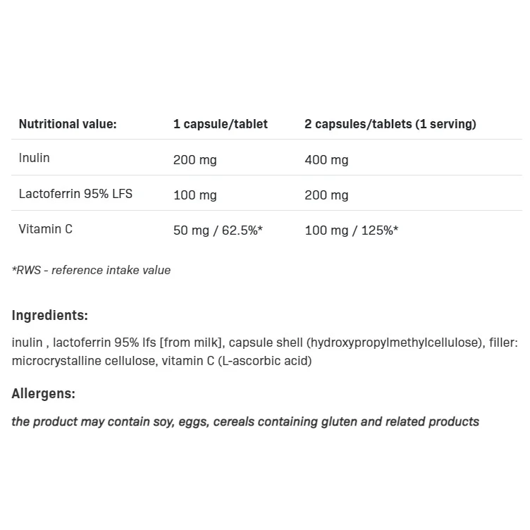 Lactoferrin LFS 95% - Лактоферин, Разфасовка 60 caps - SFD