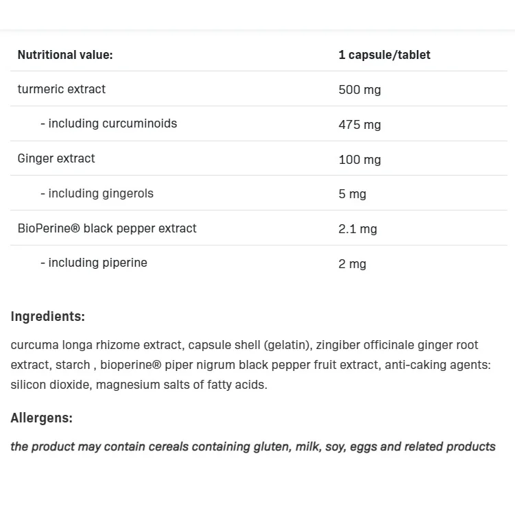 Curcumin + Ginger + Piperine - Куркума + Джинджифил + Пиперин, Разфасовка 100 caps - Allnutrition
