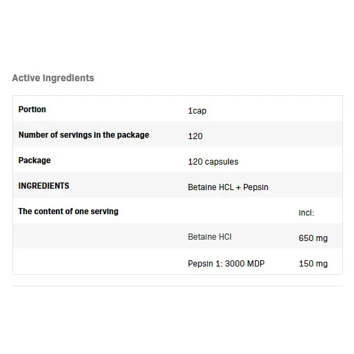 Betaine HCL + Pepsin - Бетаин + Пепсин, Разфасовка 120 caps - Allnutrition
