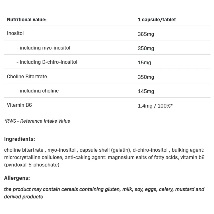 Inositol + Choline + B6 (P-5-p) - Инозитол + Холин + Витамин B6, Разфасовка 100 caps - Allnutrition