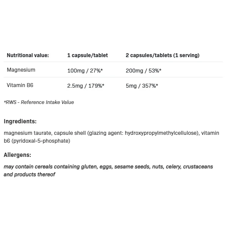 Magnesium Taurate + B6 - Магнезиев Таурат + Витамин B6, Разфасовка 100 caps - Allnutrition
