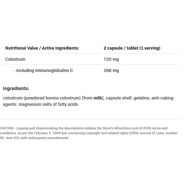 Colostrum Bovine - Коластра, Разфасовка 100 caps - Allnutrition