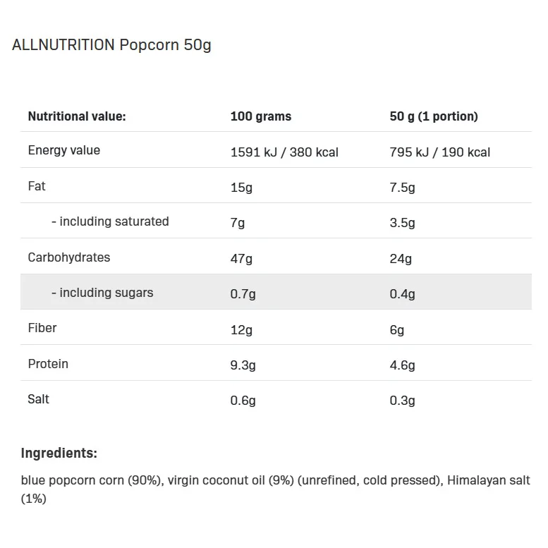Popcorn - Диетични Пуканки, Разфасовка 50g - Allnutrition