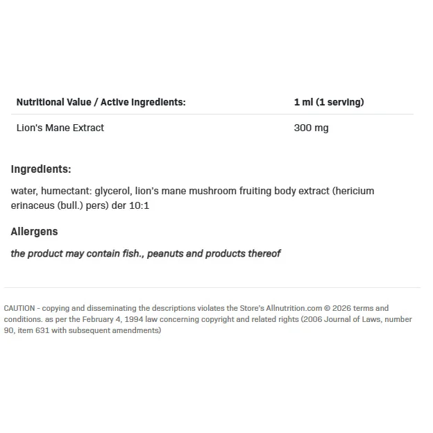 Mushrooms Lion's Mane Drops - Лъвска Грива, Разфасовка 30ml - Allnutrition