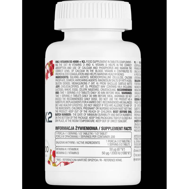Vitamin D3 4000 + K2 MK-7 100 mcg (100 дози) / 100 Таблетки - OstroVit