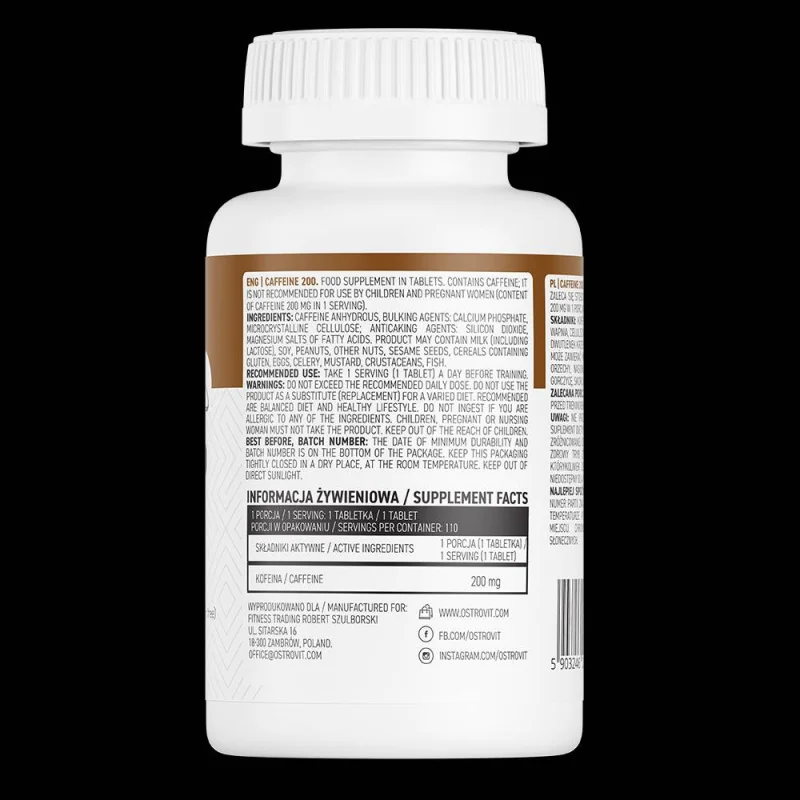 Caffeine 200 / 110 Таблетки, 110 дози - OstroVit