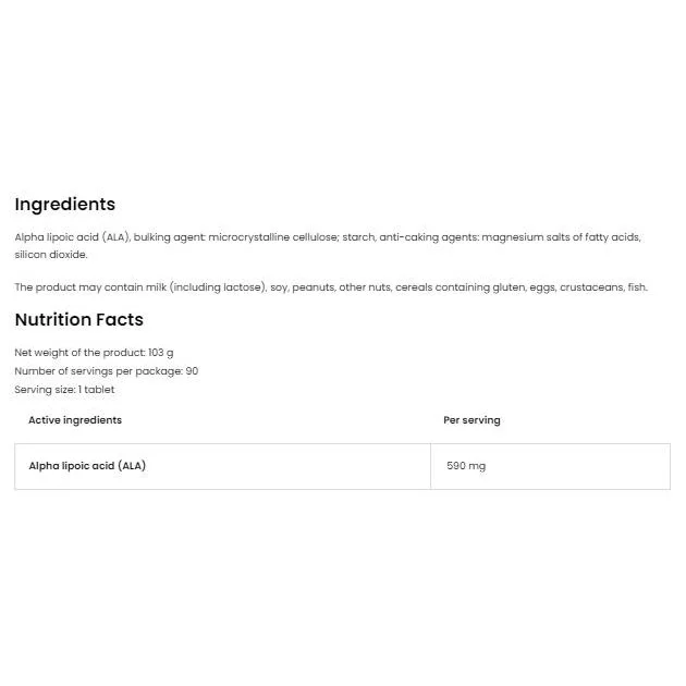 ALA / Alpha Lipoic Acid 590 mg / 90 Таблетки, 90 дози - OstroVit