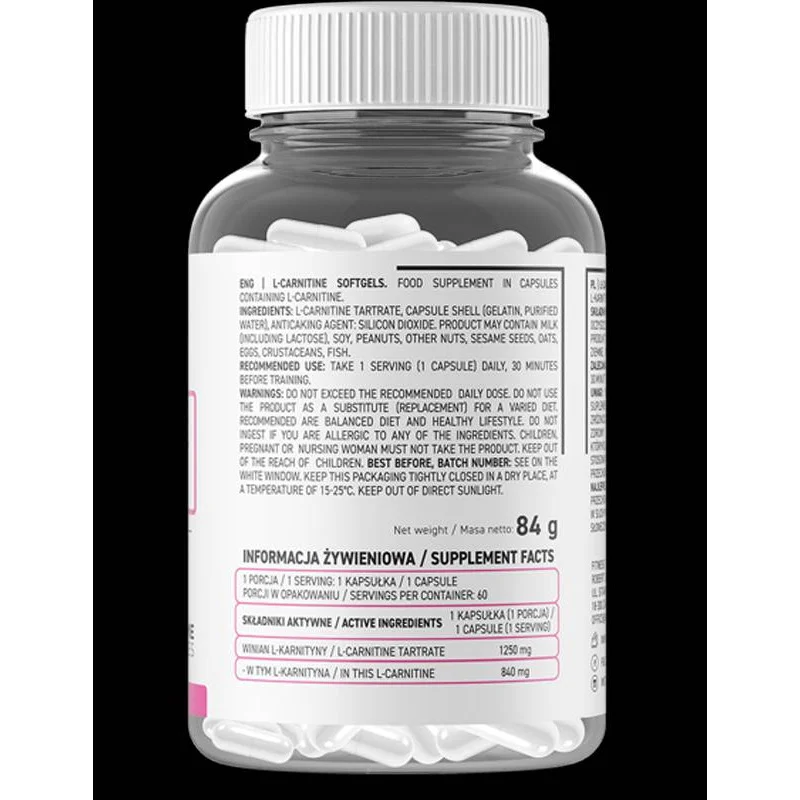 L-Carnitine 1250 mg / 60 капсули, 60 дози - OstroVit