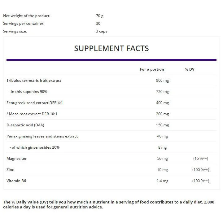 Testo Booster | with Tribulus, Fenugreek, Maca, DAA & Ginseng / 90 капсули, 30 дози - OstroVit