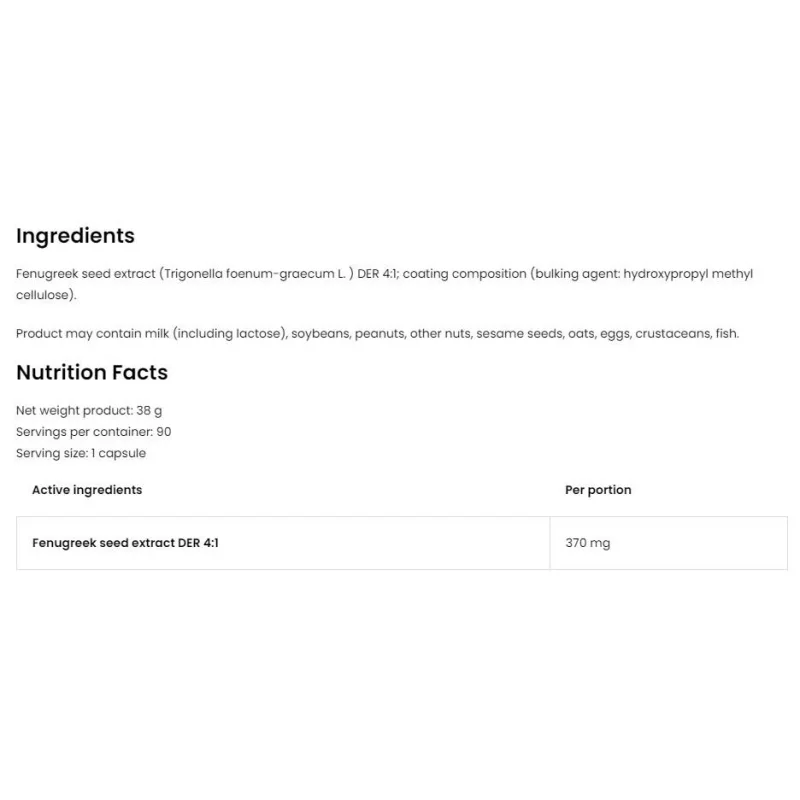 Fenugreek 370 mg | 4:1 Seed Extract / 90 капсули, 90 дози - OstroVit