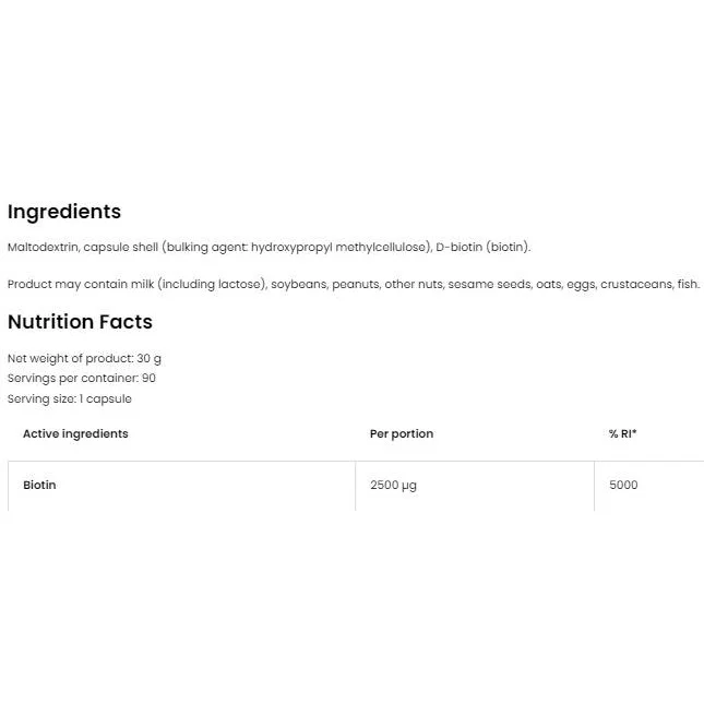 Biotin 2500 mcg / Vege / 90 капсули, 90 дози - OstroVit