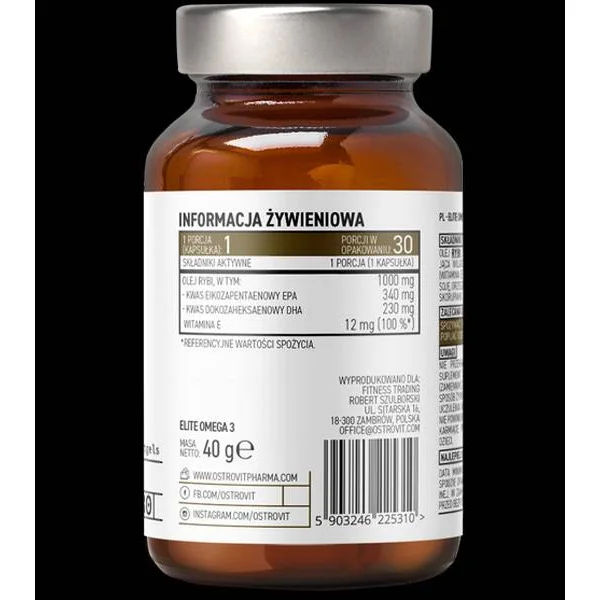 Elite Omega 3 1000 mg + Vitamin E / 30 Гел капсули, 30 дози - OstroVit