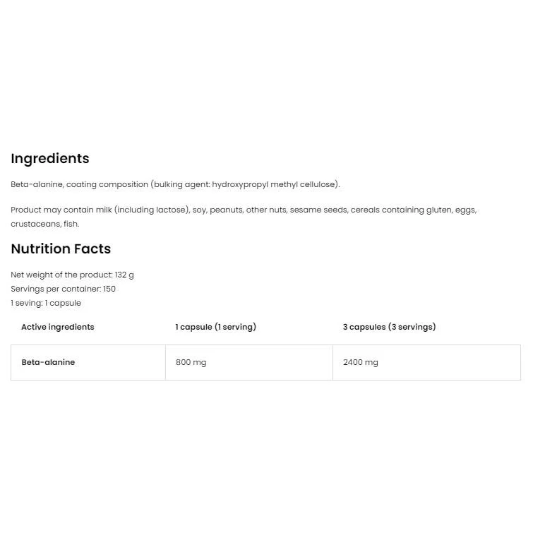 Beta Alanine 2400 / 150 капсули, 50 дози - OstroVit