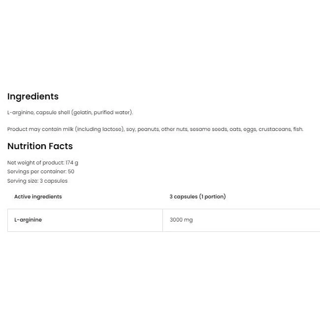 Arginine 3000 / L-Arginine Caps / 300 капсули, 100 дози - OstroVit