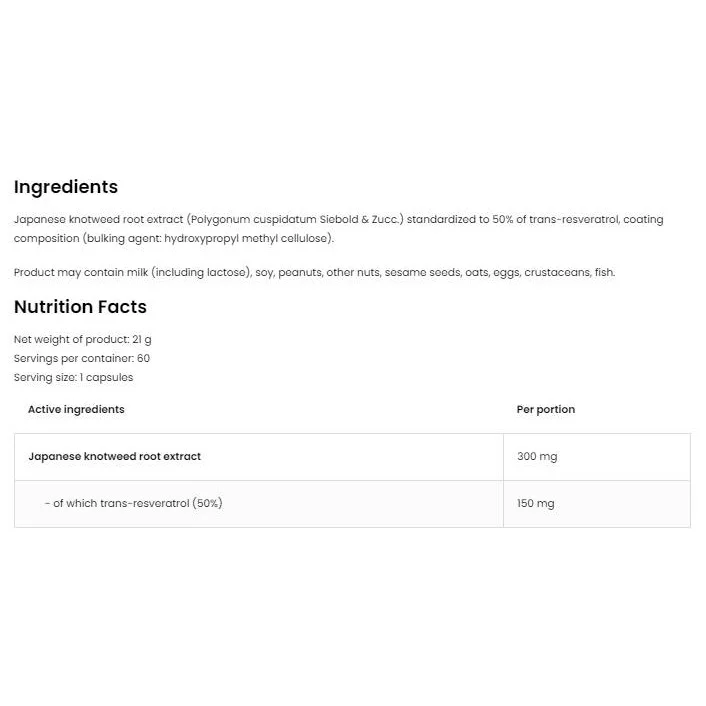 Resveratrol 150 mg / Vege / 60 капсули, 60 дози - OstroVit