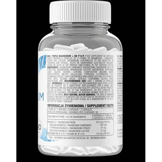 Triple Magnesium + B6 P-5-P / 90 капсули, 30 дози - OstroVit