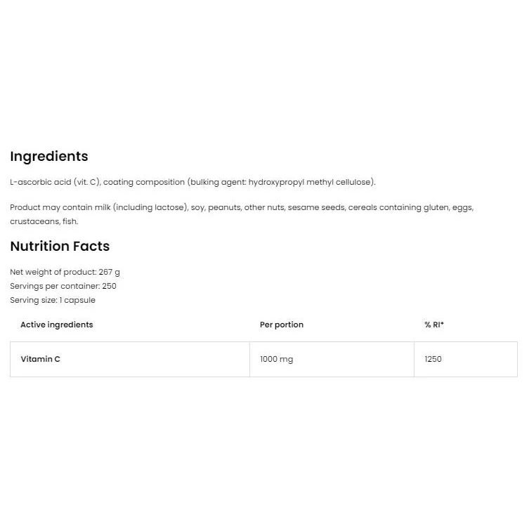 Vitamin C 1000 mg / 250 капсули, 250 дози - OstroVit
