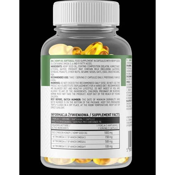 Hemp Seed Oil / Omega 3-6-9 Complex / 90 Гел капсули, 90 дози - OstroVit