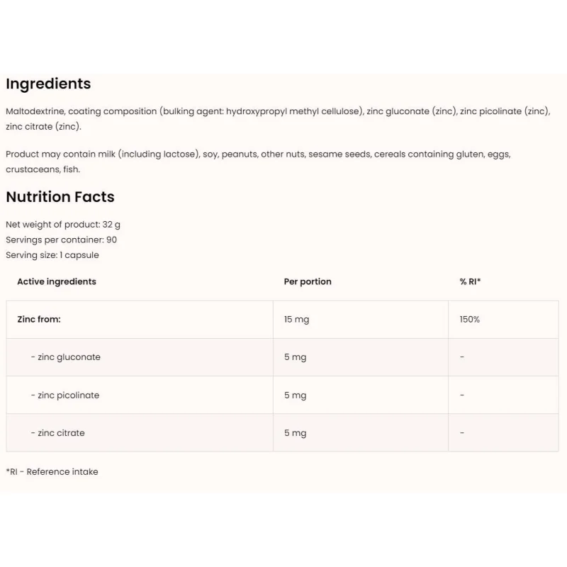 Triple Zinc / Gluconate + Picolinate + Citrate / 90 капсули, 90 дози - OstroVit