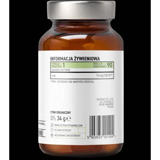 Organic Zinc Picolinate 15 mg / 90 Таблетки, 90 дози - OstroVit