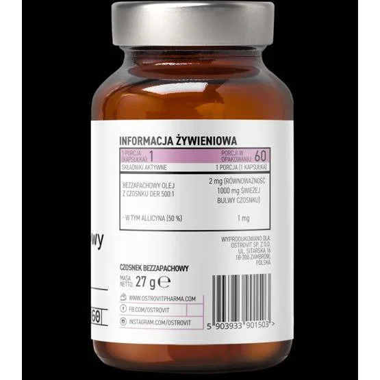 Odorless Garlic 1000 mg / 60 Гел капсули, 60 дози - OstroVit