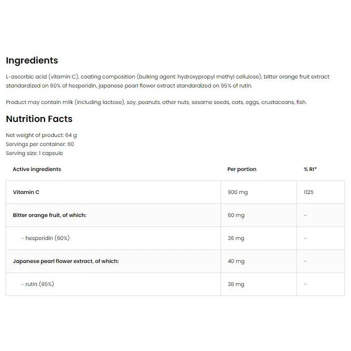 Vitamin C + Hesperidin + Rutin / 60 капсули, 60 дози - OstroVit