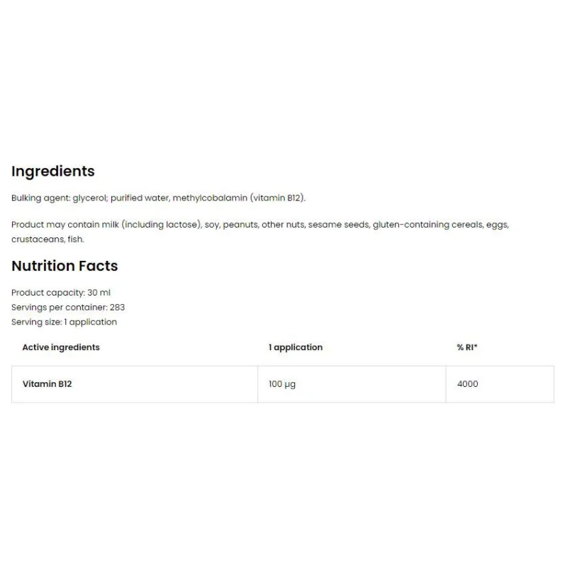 Vitamin B12 Methylcobalamin 100 mcg Spray / 30 мл, 283 дози - OstroVit